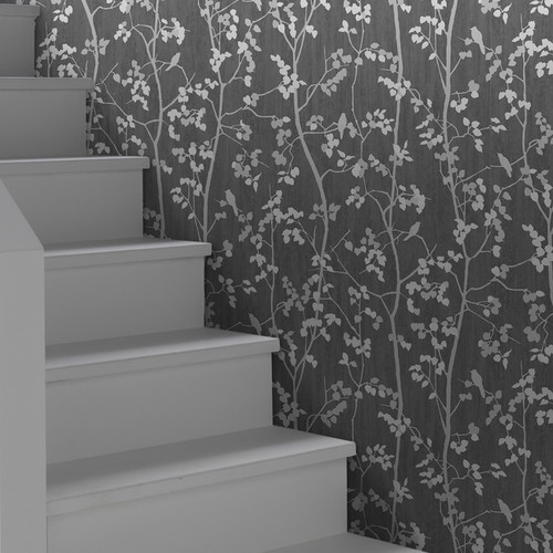GoodHome Vinyl Wallpaper on Fleece Bromus, dark grey