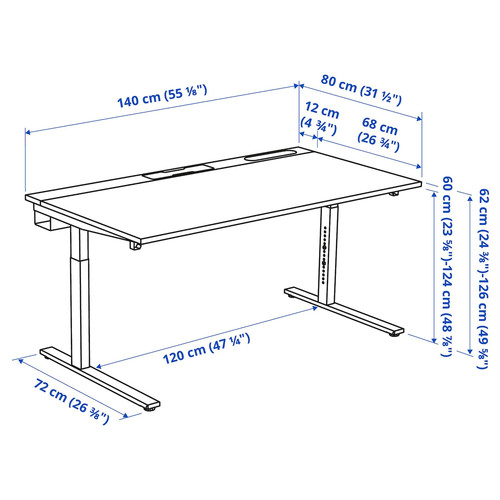 MITTZON Desk, oak veneer/black, 140x80 cm