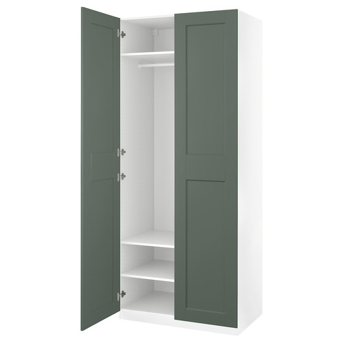 PAX / GRIMO Wardrobe combination, white/grey-green, 100x60x236 cm