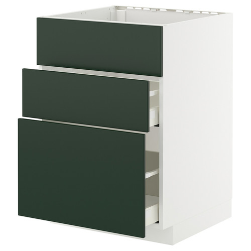 METOD/MAXIMERA Base cab f sink+3 fronts/2 drawers, white/Havstorp deep green, 60x60 cm