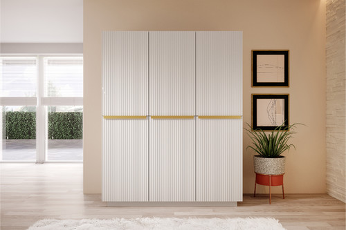 Wardrobe Nicole 150 cm, matt white, gold handles