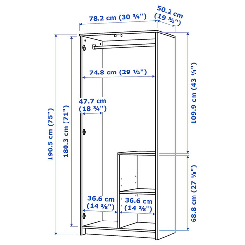 BRIMNES Wardrobe with 2 doors, grey, 78x190 cm