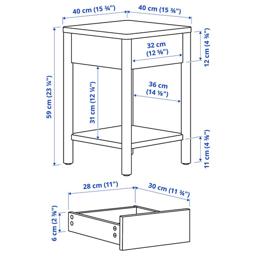TONSTAD Bedroom furniture, set of 3, incl bed storage/off-white, 140x200 cm
