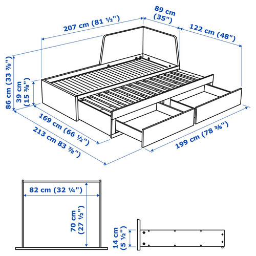 FLEKKE Day-bed w 2 drawers/2 mattresses, white/Åfjäll medium firm, 80x200 cm