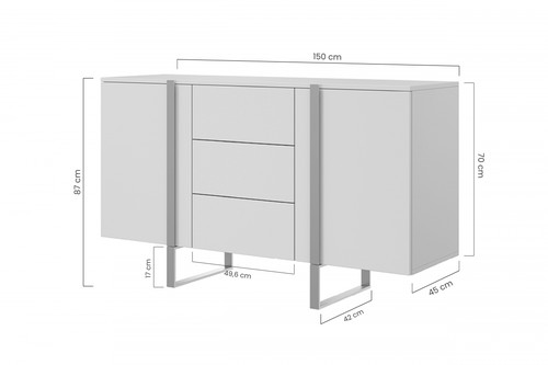 Cabinet with 2 Doors & 3 Drawers Verica 150 cm, charcoal/black legs
