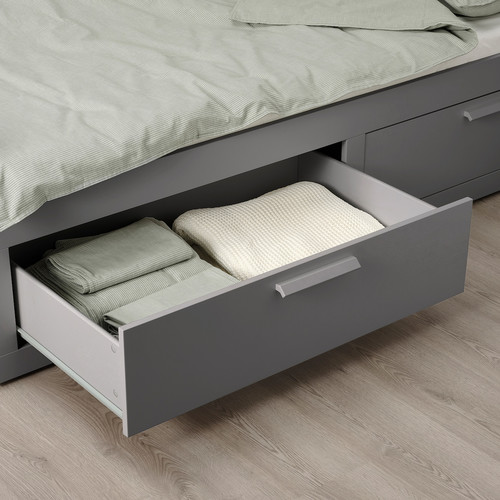 BRIMNES Day-bed w 2 drawers/2 mattresses, grey/Åfjäll medium firm, 80x200 cm
