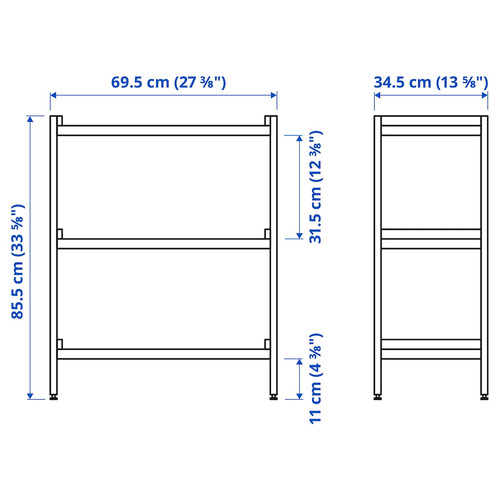 EKENABBEN Open shelving unit, aspen/blue, 70x34x86 cm