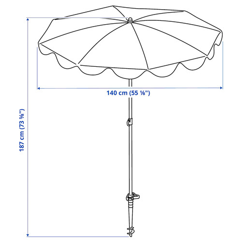 STRANDÖN Parasol, blue/white, 140 cm