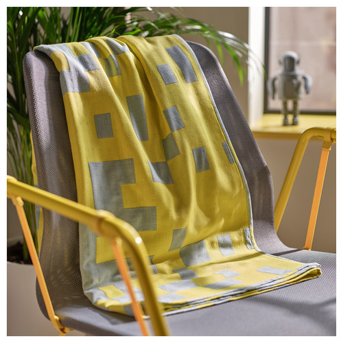 BRÄNNBOLL Throw, pale blue/bright yellow, 130x170 cm