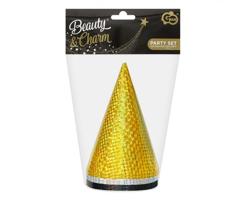 Paper Party Hat 6pcs, holo gold, silver, black