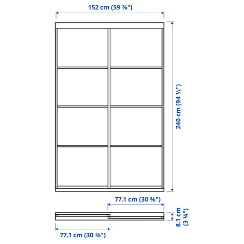 SKYTTA / MEHAMN Sliding door combination, white/double sided white stained oak effect, 152x240 cm
