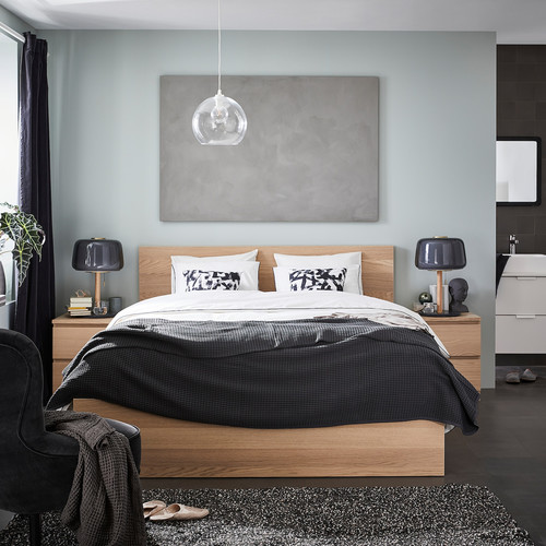 MALM Bed frame with mattress, white stained oak veneer/Valevåg firm, 140x200 cm