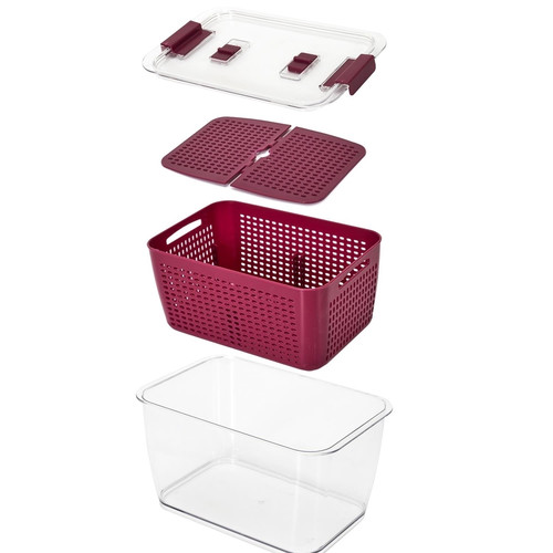 Refrigerator Storage Container for Fruits and Vegetables, dark red