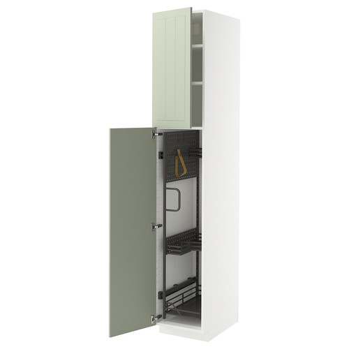 METOD High cabinet with cleaning interior, white/Stensund light green, 40x60x220 cm
