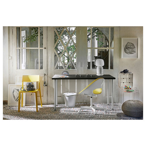 LAGKAPTEN / ADILS Desk, black-brown/white, 120x60 cm