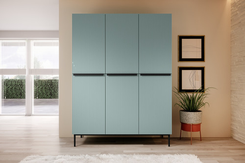 Wardrobe Nicole 150 cm, sage, black handles and legs