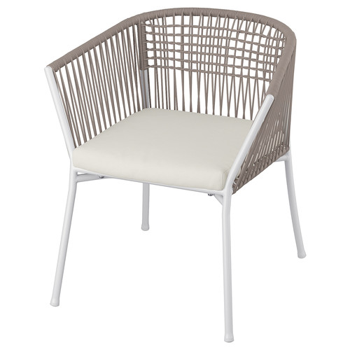 SEGERÖN Outdoor chair with armrests, white/beige/Frösön/Duvholmen beige