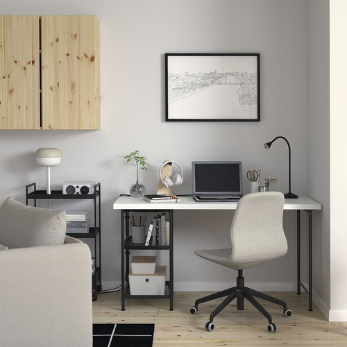 LAGKAPTEN / SPÄND Desk, white/black, 140x60 cm