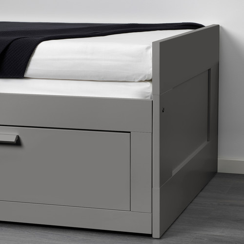 BRIMNES Day-bed w 2 drawers/2 mattresses, grey/Ågotnes firm, 80x200 cm