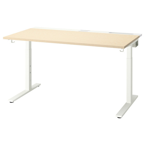 MITTZON Desk, birch veneer/white, 140x80 cm