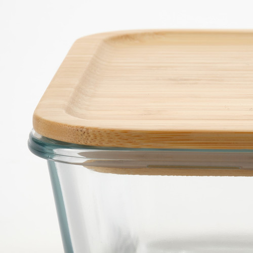 IKEA 365+ Food container with lid, large rectangular/glass bamboo, 3.1 l