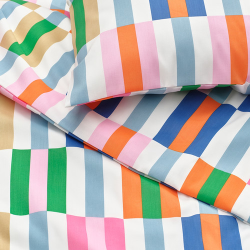 KLIBBKORSÖRT Duvet cover and 2 pillowcases, multicolour, 200x200/50x60 cm