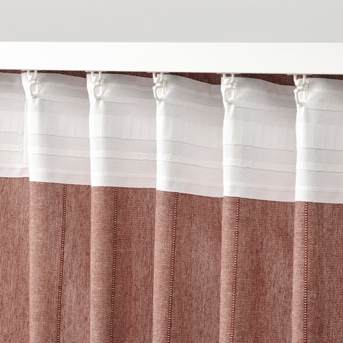 LENDA Curtains with tie-backs, 1 pair, brown-red, 140x300 cm