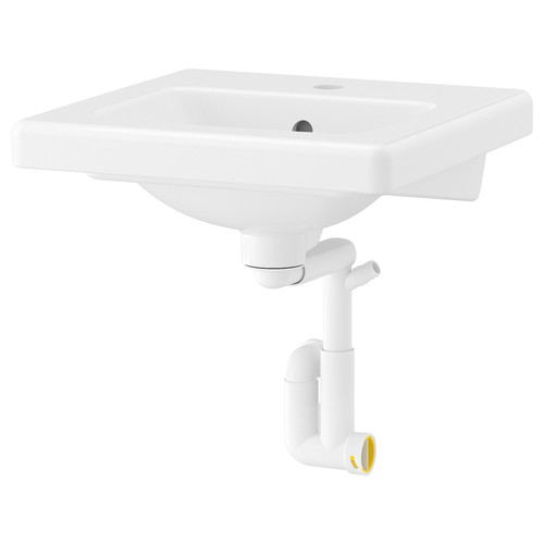 TVÄLLEN Wash-basin with water trap, white, 44x43 cm