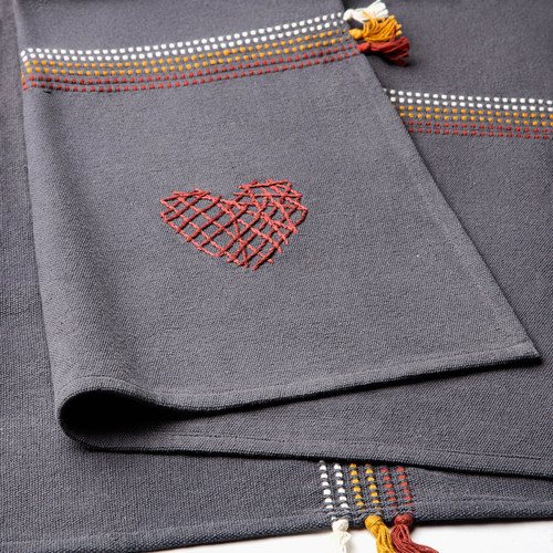 MÄVINN Throw, grey red/embroidery tassel, 110x170 cm