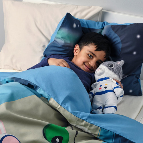 AFTONSPARV Soft toy with astronaut suit, cat, 28 cm