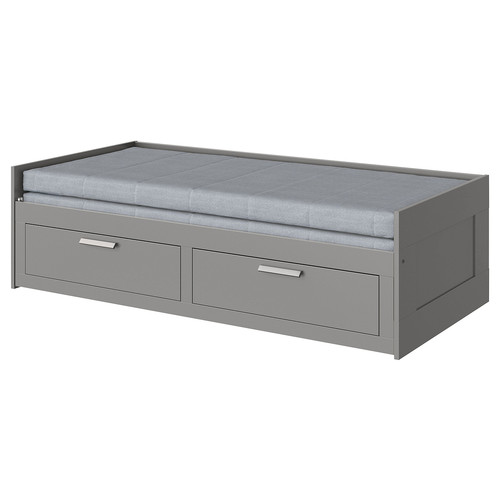 BRIMNES Day-bed w 2 drawers/2 mattresses, grey/Ågotnes firm, 80x200 cm