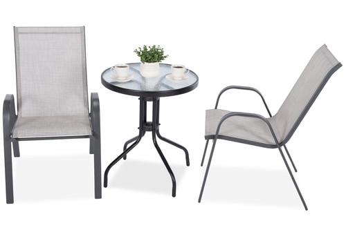 Elegant Outdoor Table with 2 Chairs, Duo 60 cm, grey