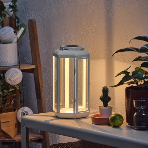 SOLVINDEN LED solar-powered table lamp, lantern/white, 28 cm