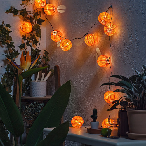 SOLVINDEN LED lighting chain with 12 lights, outdoor/battery-operated orange