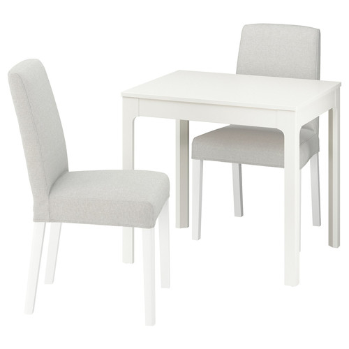 EKEDALEN / BERGMUND Table and 2 chairs, white/Ramna light grey white, 80/120 cm