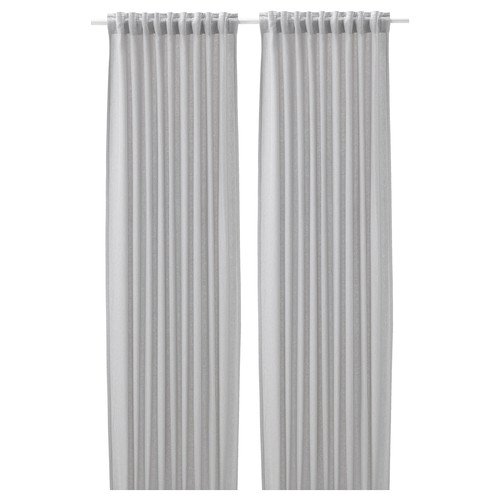 FJÄDERMOTT Curtains, 1 pair, white/grey, 145x300 cm
