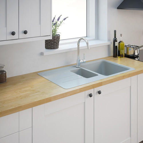 Cooke&Lewis Granite Kitchen Sink Arber 1.5 Bowl with Drainer, white
