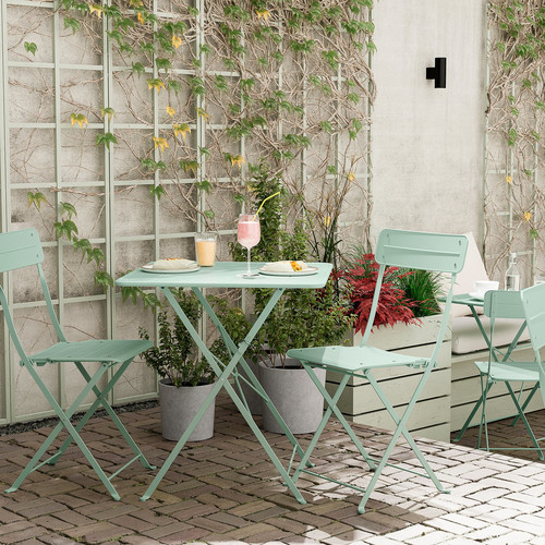 SUNDSÖ Table and 2 folding chairs, outdoor light green/light green, 65x65 cm
