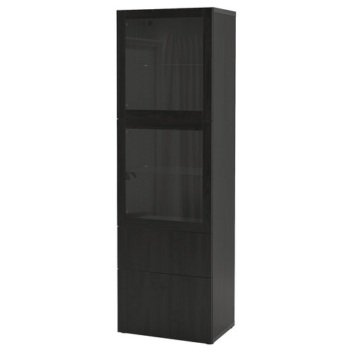 BESTÅ Storage combination w glass doors, black-brown/Lappviken black-brown clear glass, 60x42x193 cm