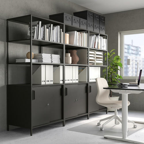 TROTTEN Cab w sliding doors/noticeboard, anthracite, 80x180 cm