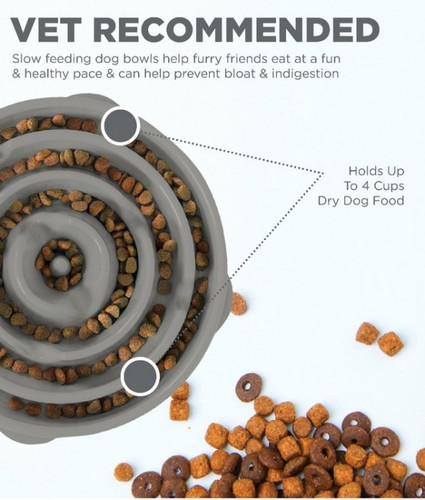 Outward Hound Fun Feeder Dog Bowl, grey