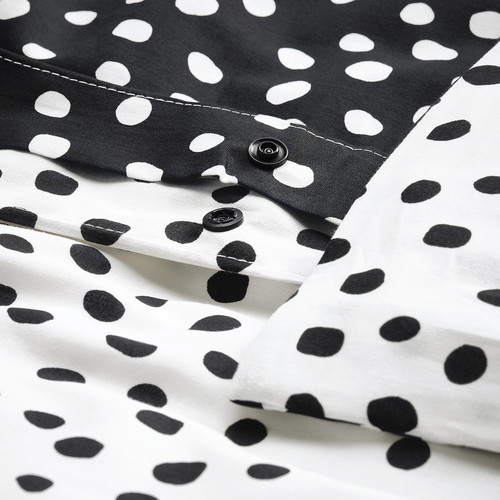 BJÖRKGRÅMAL Duvet cover and pillowcase, black white/dotted, 150x200/50x60 cm