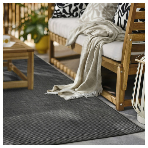 LUFTFARTYG Rug flatwoven, in/outdoor, black/stripe, 160x230 cm