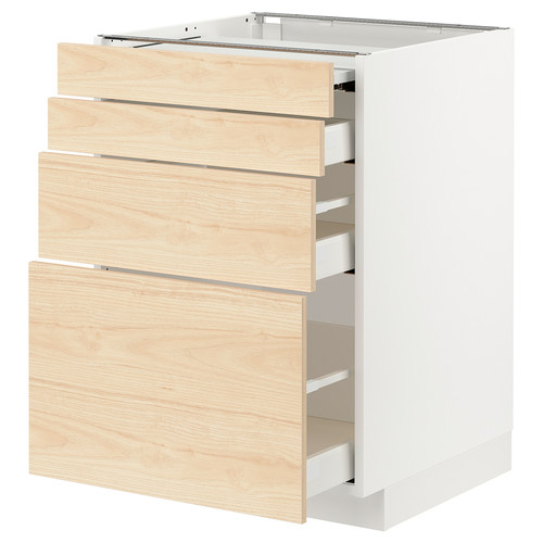 METOD / MAXIMERA Bc w pull-out work surface/3drw, white/Askersund light ash effect, 60x60 cm