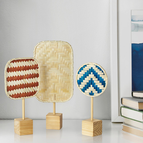 KALKKÄRR Decoration set of 3, bamboo/pine