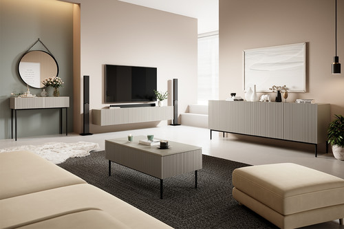 Four-Door Cabinet Nicole 200cm, cashmere, black legs