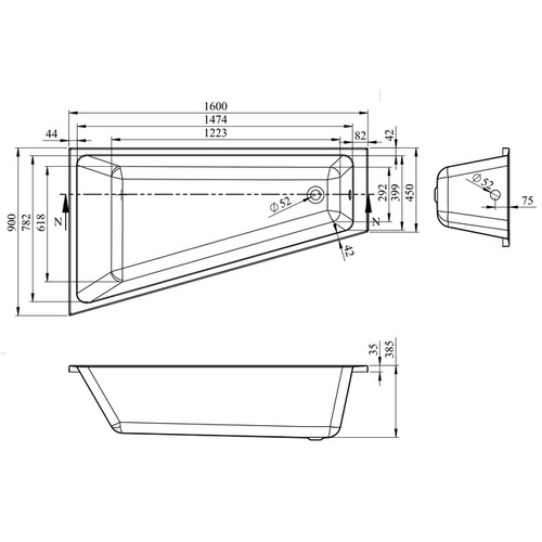 GoodHome Acrylic Bathtub Teesta 160x90 cm, left