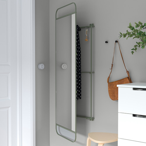 GRANVÅG Mirror with storage, wall hanging/green, 50x150 cm