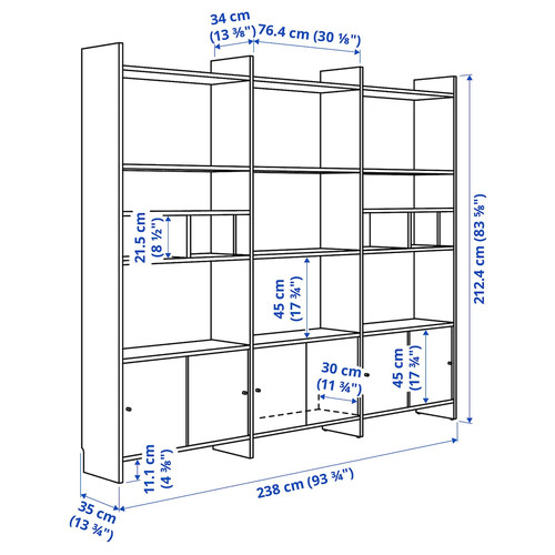 LÅDMAKARE Storage combination w sliding doors, with 2 shelf inserts/oak effect, 238x35x212 cm