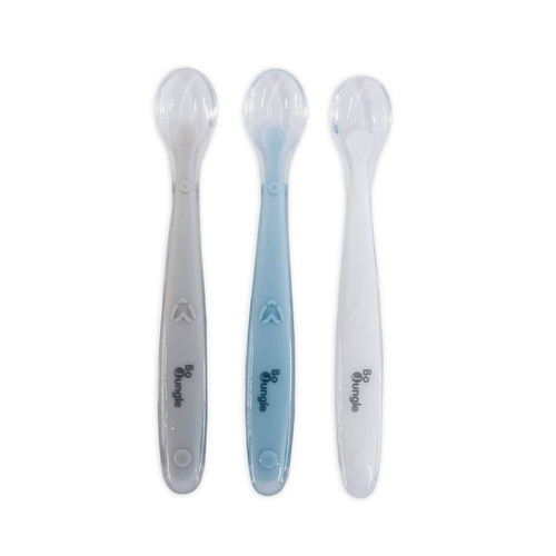 Bo Jungle Soft Spoons Silicone 3pcs, white, grey, blue